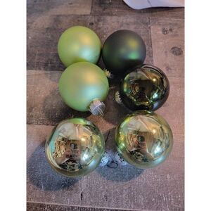 Blown glass ball ornament green shiny Matte set Xmas decor